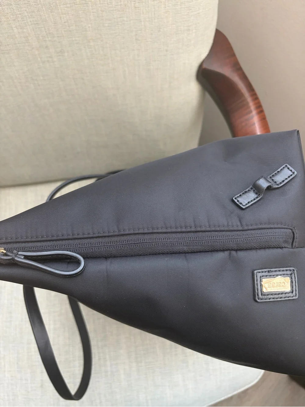 Caraa Black Nylon Studio Tote Bag with Gold Hardware